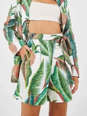 Farm Rio Forest Palm 100% Linen Shorts Size M